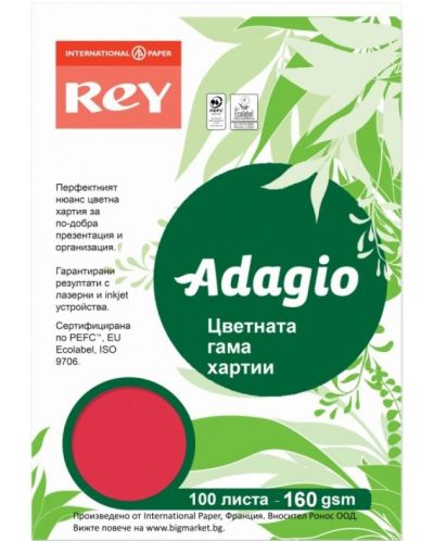 Carton colorat pentru copiator Rey Adagio - Red, A4, 160 g/m2, 100 coli - 1