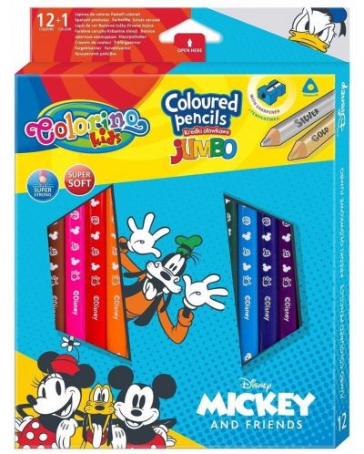 Colorino Disney Mickey and Friends JUMBO Creioane colorate triunghiulare 12 culori +1 (cu ascutitoare) - 1