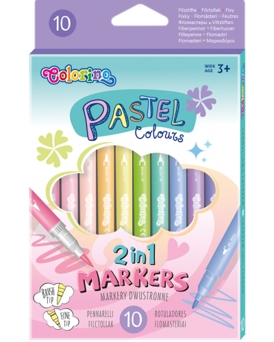 Markere colorate Colorino Pastel - cu doua varfuri, 10 culori - 1