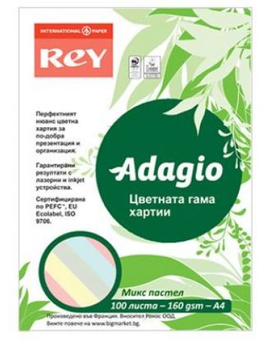 Carton colorat pentru copiator Rey Adagio - Микс, А4, 160 g/m2, 100 coli - 1