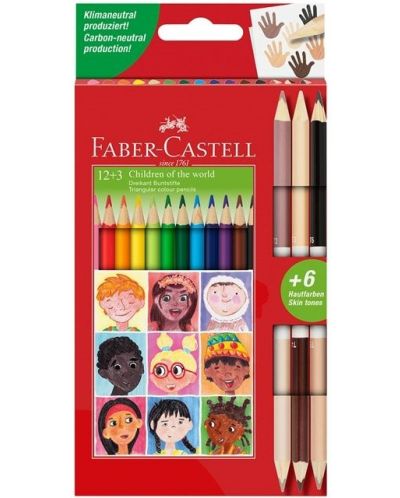 Creioane de culoare Faber-Castell - Triangular, 12 culori si 3 nuante de corp - 1