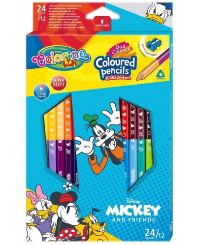 Colorino Disney Mickey and Friends Creioane colorate triunghiulare 12 bucati/24 culori (cu ascutitoare) - 1