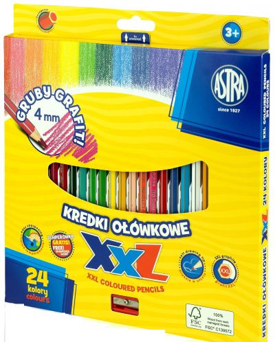 Creioane colorate Astra XXL - 24 bucati + ascutitoare - 1