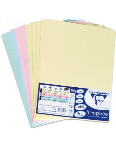 Carton colorat de copiere Clairefontaine - A4, 50 de foi, culori pastelate - 1