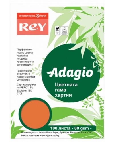 Hartie colorata pentru copiator Rey Adagio - Orange, A4, 80 g, 100 coli - 1