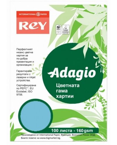 Carton colorat pentru copiator  Rey Adagio - Blue, A4, 160 g/m2, 100 coli - 1