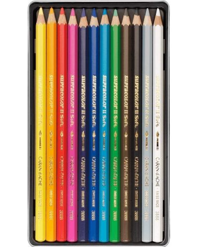 Creioane acuarelă Caran d'Ache Supracolor - 12 culori, cutie metalică - 3