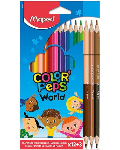 Creioane colorate Maped Color Peps - 12 culori, cu 3 bucati cu cate 2 varfuri - 1