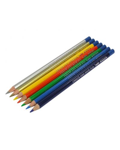 Creioane colorate Kidea - triunghiulare, 12 culori + auriu si argintiu - 2