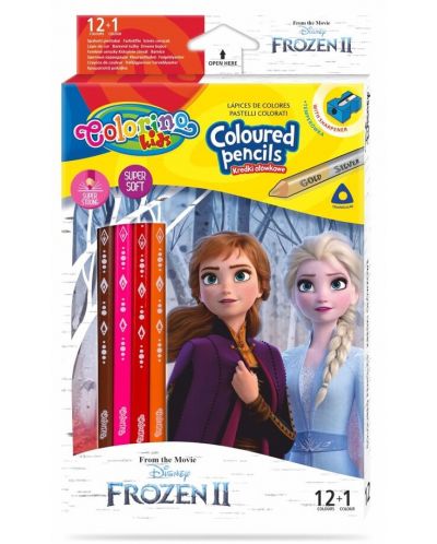 Colorino Disney Frozen II Creioane colorate triunghiulare 12 culori +1 (cu ascutitoare) - 1