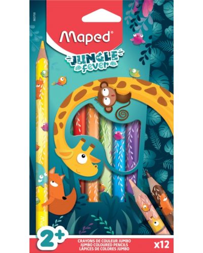 Creioane colorate Maped Jungle Fever - Jumbo, 12 culori - 1