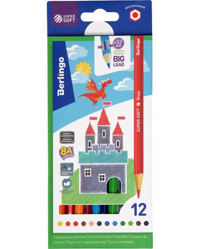 Creioane colorate Berlingo SuperSoft - 12 culori hexagonale - 1