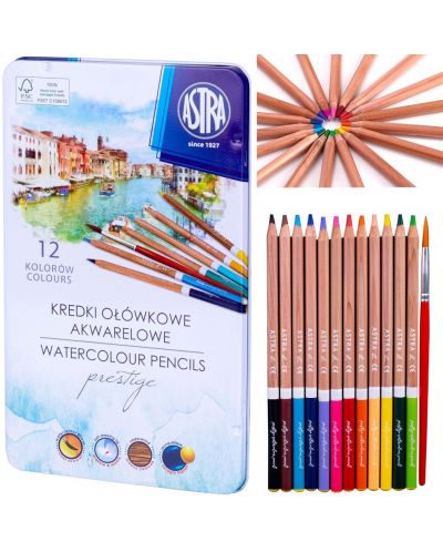 Creioane colorate Astra - acuarela, 12 bucati, in cutie metalica - 2