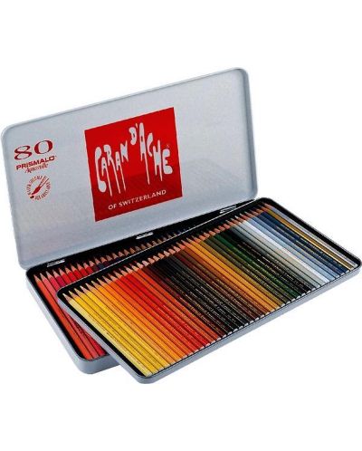Creioane colorate pentru acuarelă Caran d'Ache Prismalo - 80 de culori, cutie metalică - 3