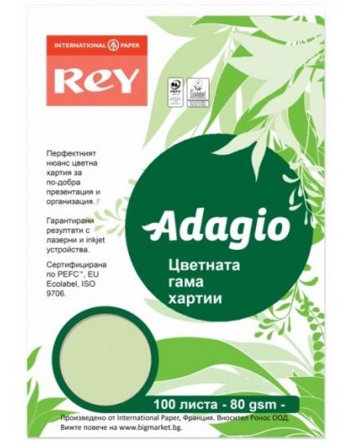 Hartie colorata pentru copiator Rey Adagio - Bright Green, A4, 80 g, 100 coli - 1