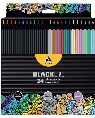Creioane colorate Adel - BlackLine, 24 de culori - 1