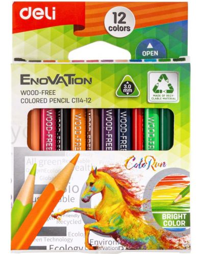 Creioane colorate Deli Enovation - EC114-12, Mini size, 12 culori - 1