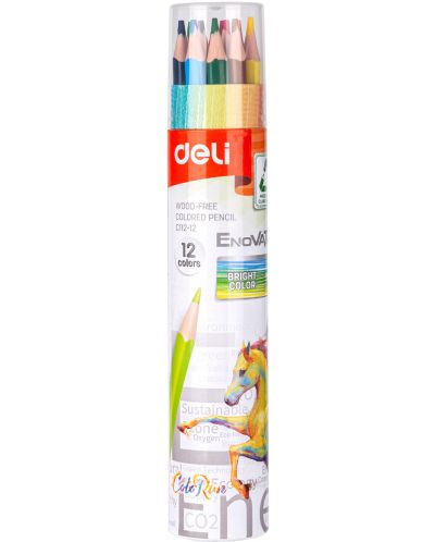 Creioane colorate Deli Enovation - EC112-12, 12 culori, in tub - 1