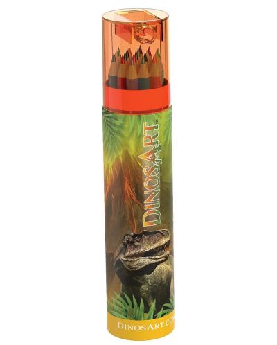 Creioane colorate cu suport și ascuțitoare DinosArt - Dinozauri, asortiment - 1