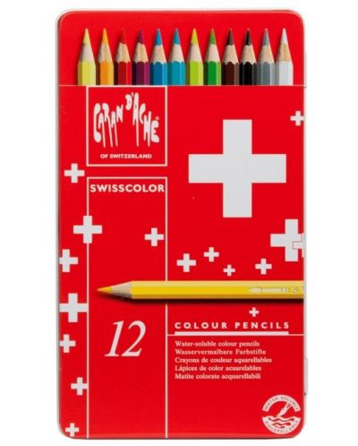 Creioane acuarela colorate Caran d'Ache Swisscolor - 12 culori - 1