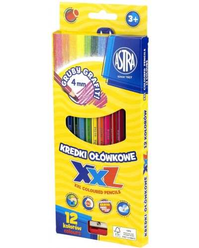 Creioane colorate hexagonale Astra - XXL, 12 bucati + ascutitoare - 1