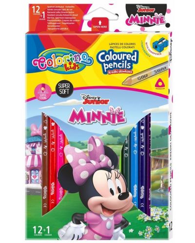 Colorino Disney Junior Minnie Creioane colorfate triunghiulare 12 culori + 1 (cu ascutitoare) - 1