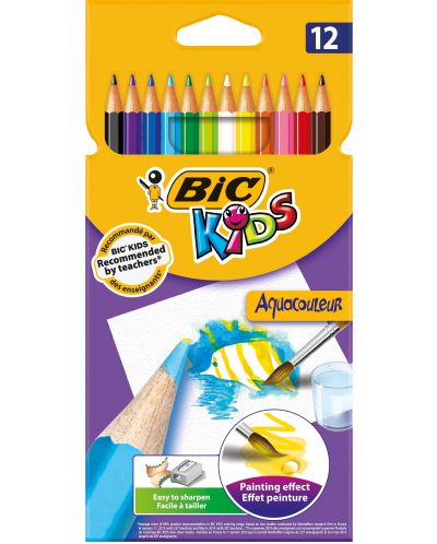Creioane colorate BIC Kids - acuarele, 12 culori	 - 1