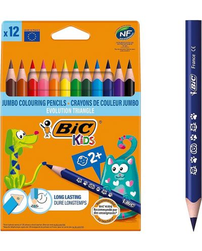 Creioane colorate BIC JUMBO Ecolutions triunghiulare, 12 culori - 1