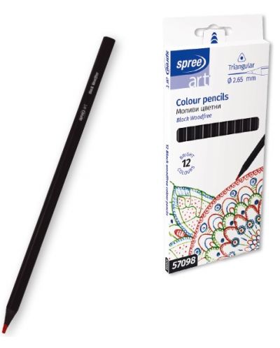 Creioane colorate SpreeArt - Triunghiulare, Ø 2.65 mm, 12 culori cu radiera - 1