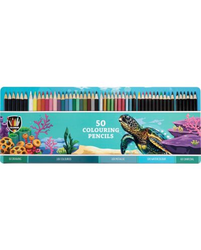 Creioane colorate în cutie metalică Grafix - 50 buc