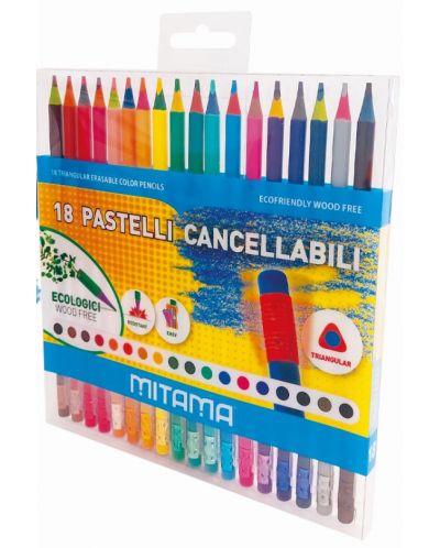 Creioane bicolore Mitama - Erasable, 18 culori, cu cauciuc - 1