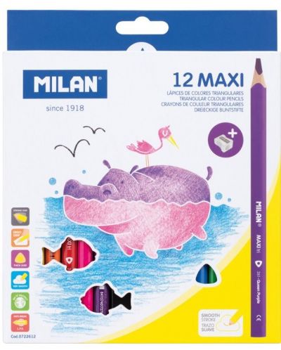 Creioane 12 culori, MAXI + ascuțitoare de creioane, triunghi 261, - 1