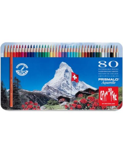 Creioane colorate pentru acuarelă Caran d'Ache Prismalo - 80 de culori, cutie metalică - 1