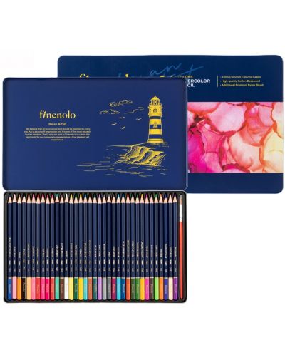Creioane colorate pentru acuarelă Deli Finenolo - EC129, 36 culori, în cutie metalică - 1