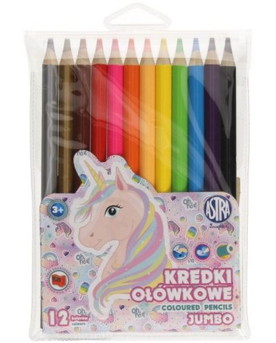 Creioane colorate Astra Jumbo - Unicorn, rotunde, 12 culori + ascutitoare - 1