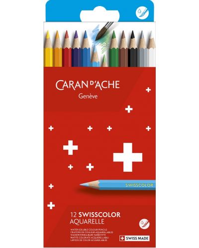 Creioane de acuarelă Caran d'Ache Swisscolor - 12 culori - 1