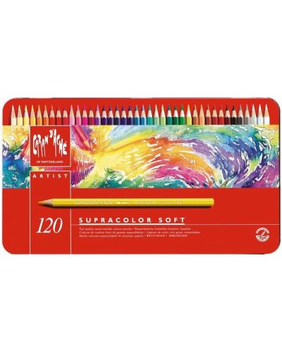 Creioane acuarela colorate Caran d'Ache Supercolor - 120 de culori, cutie metalica - 1