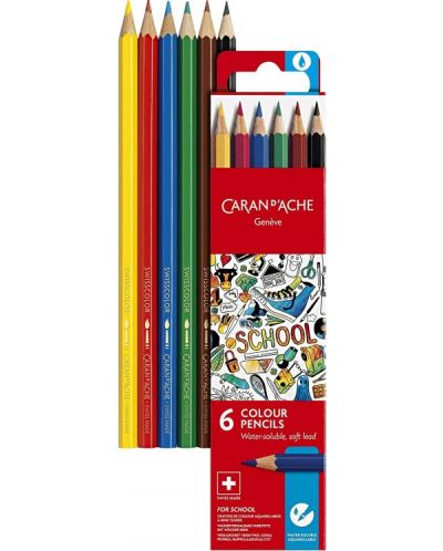 Creioane colorate pentru acuarelă Caran d'Ache School - 6 culori - 1