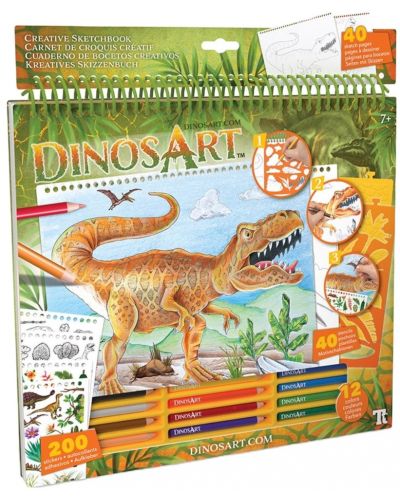 DinosArt - Cartea de creație a dinozaurilor cu șabloane și autocolante - 1