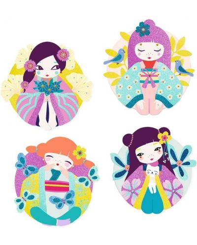 Set de colorat creativ Djeco - Onnanoko, cu brocart și cristale - 4