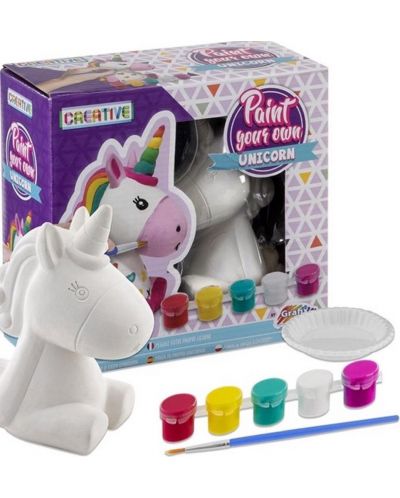 Set creativ Grafix Creative - Unicorn de colorat, 13 cm, cu 5 vopsele colorate și o pensulă - 2