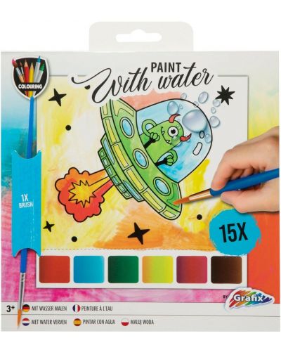 Kit creativ de pictură în apăа Grafix Colouring - Extraterestru, с 15 de coli și perie - 1