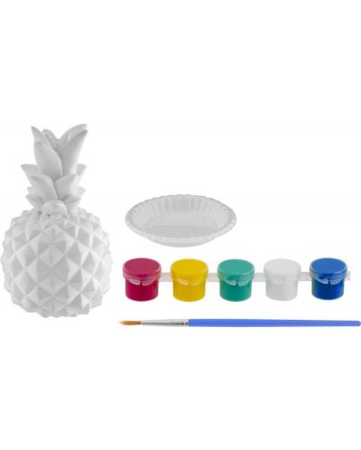 Set creativ Grafix Creative - Ananas pentru colorat, 13 cm, cu 5 vopsele colorate si o pensula - 3