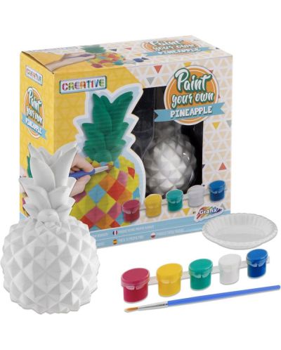 Set creativ Grafix Creative - Ananas pentru colorat, 13 cm, cu 5 vopsele colorate si o pensula - 2