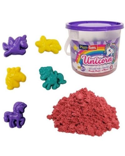 Set de creatie nisip kinetic PlayToys - Unicorni, roz, 500 g - 1