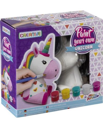 Set creativ Grafix Creative - Unicorn de colorat, 13 cm, cu 5 vopsele colorate și o pensulă - 1