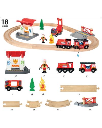 Set Brio World - Tren de pompieri cu sine si accesorii, 18 piese - 4