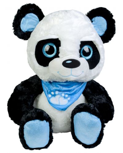 Jucarie de plus Morgenroth Plusch - Panda cu esarfa albastra si ochi stralucitori, 33 cm - 1