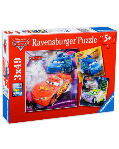 Puzzle Ravensburger din 3 x 49 piese - La pista, Masini - 1