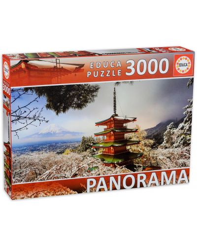 Puzzle panoramic Educa - de 3000 de piese - Muntele Fuji si Pagoda Chureito, Japonia - 1